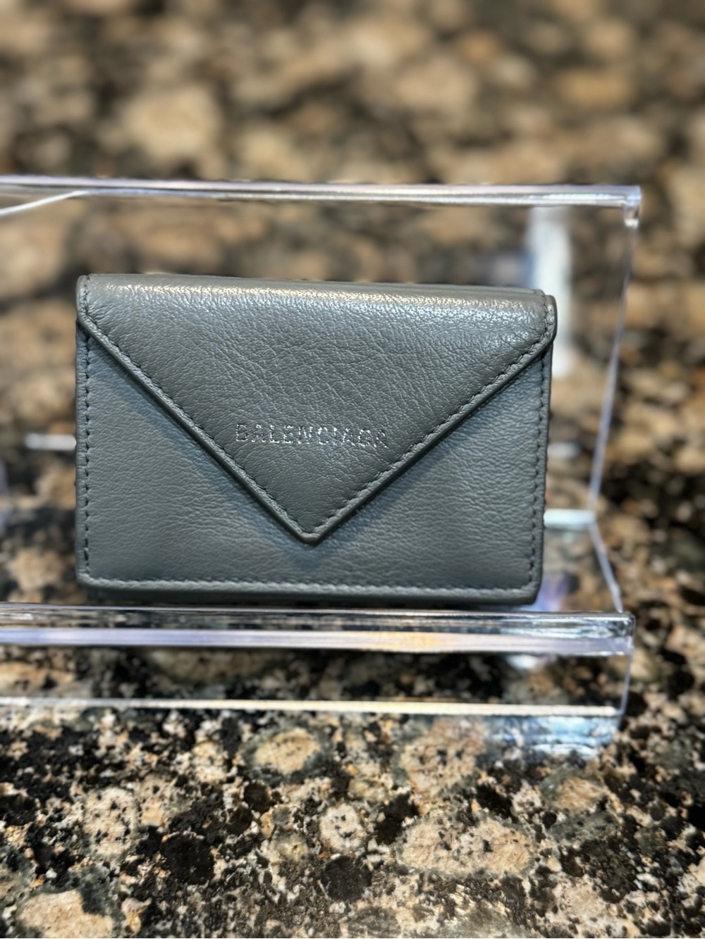 Balenciaga Dark Gray Papier Mini Leather Envelope Compact Wallet